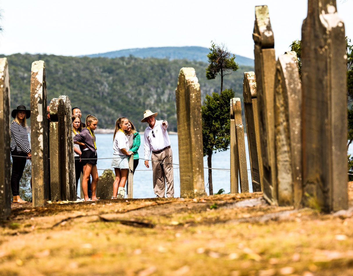 guide conduction tour of the cemetery island